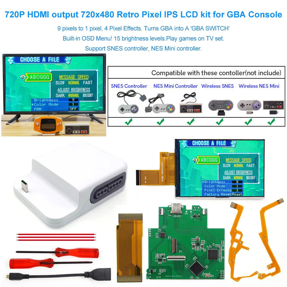 Newest 720P HDMI TV Dock Station GBA IPS LCD Mod Kits for Game boy Advance 32 PIn/40 Pin Support Play Games On TV