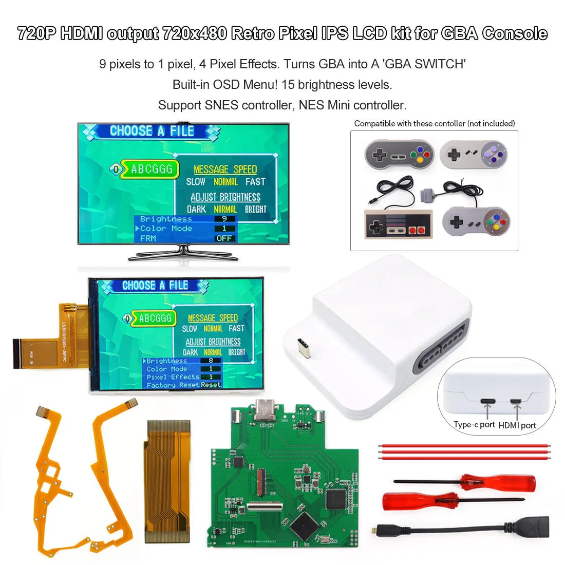 Newest 720P HDMI TV Dock Station GBA IPS LCD Mod Kits for Game boy Advance 32 PIn/40 Pin Support Play Games On TV