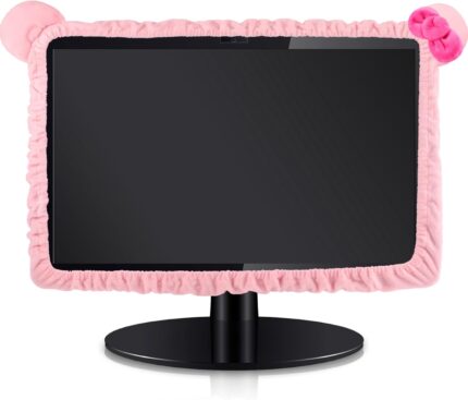 1 Pcs 20”-29” Kawaii Computer Monitor Cover with Cat Ear Design, Furry Cute Pink Monitor Dust Cover Protector Lovely Computer Accessories Laptop TV LCD Screen Decoration for Tablet