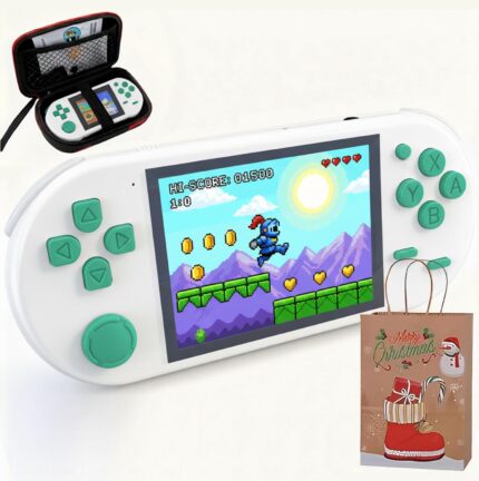 16-Bit Handheld Game Console – 3 Inch HD Screen 300-in-1 Retro Games – Portable Classic Video Game Player for Kids & Adults, Include Protective Carrying Case (White)