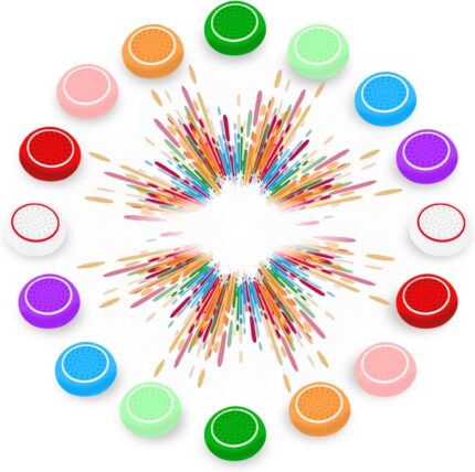 16 Pieces Rainbow Colors Thumb Grips Caps Joystick Cover Controller Performance for Games,Compatible with PlayStation PS5,PS4,Xbox Series X/S,Xbox One,Switch Pro,Anti-Slip Silicone