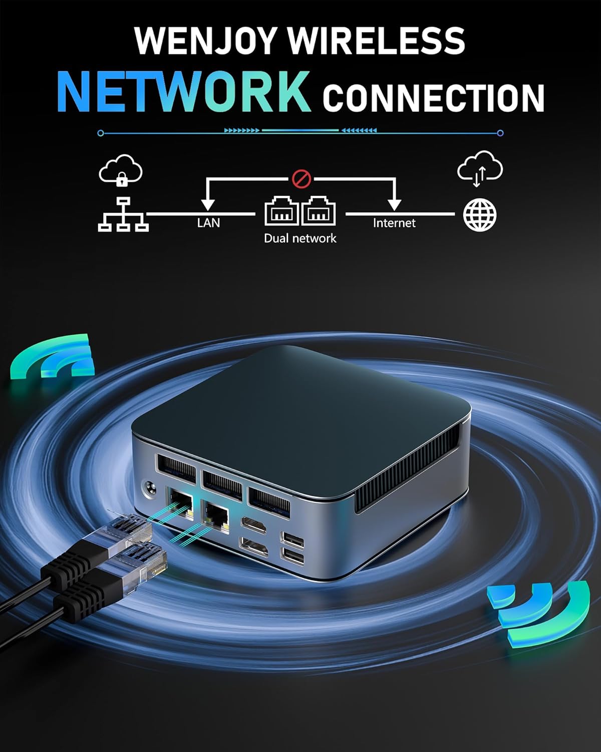 Getorli Mini PC, Dual LAN AMD R5 7430U(Max 4.3GHz), Mini Computers 16GB DDR4 RAM 1TB SSD, Mini Desktop Computer 4K 60Hz Displays/HDMI/Type-C/USB Ports/RJ45/WiFi 6/BT5.0 for Home/Office/Casual Games - Image 3