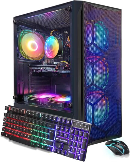 STGAubron Gaming PC Computer Desktop, Intel Core i7 8th Gen up to 4.1G, Radeon RX 580 8G, 16G DDR4, 512G SSD, WiFi 6, BT 5.2, RGB Fan x6, Windows 11 Home