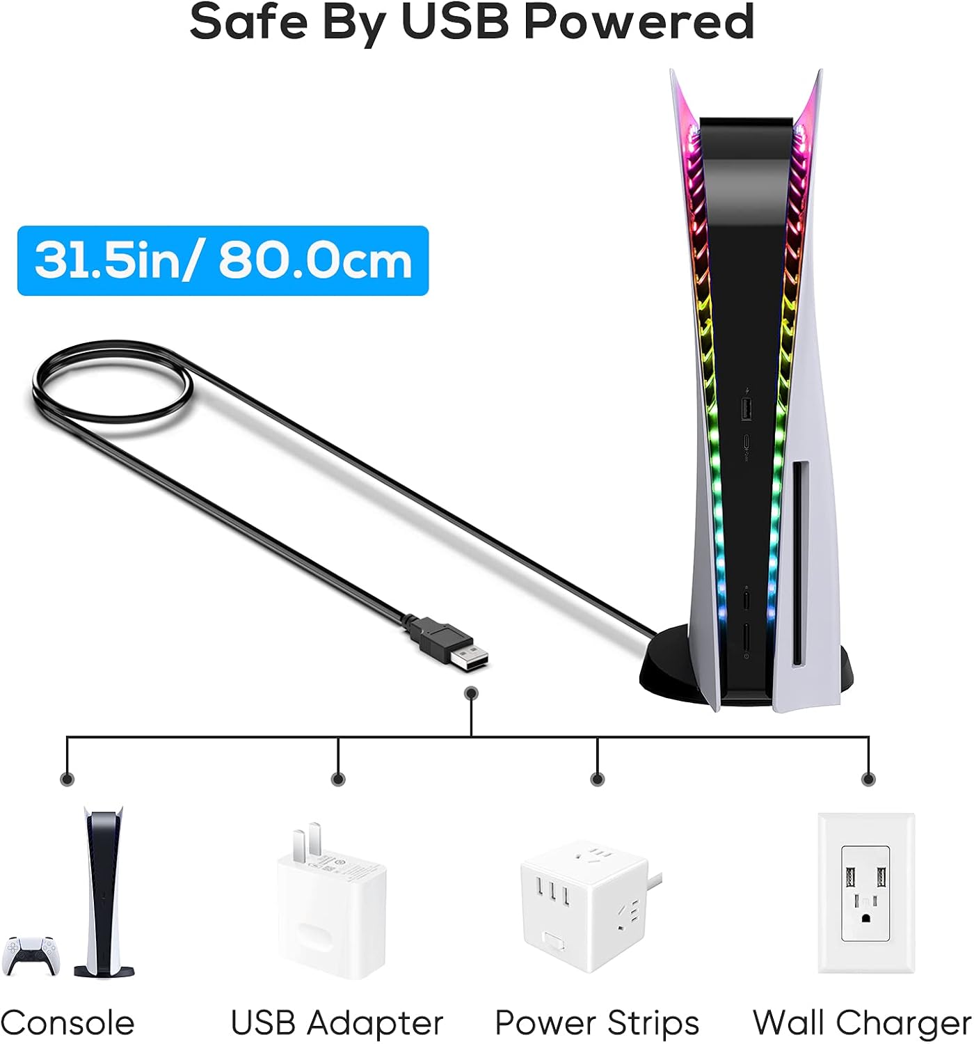 YUANHOT LED RGB Light Strip Compatible with PS5 Pro/PlayStation 5/PS5 Slim Disc&Digital Edition Console with 7 Colors 358 Modes, DIY Decoration Accessories Flexible Lights Strip with Remote - Image 3