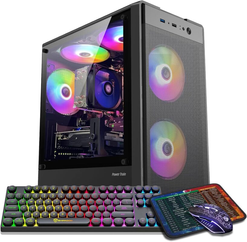 Prebuilt Gaming PC Desktop Computer,Intel Core i7 Desktop,Operating at A Frequency of 3.4-3.9 GHz,RX590 Graphics Card with 8GB GDDR5 Video Memory,16GB RAM, 1TB NVME SSD,WiFi 5.0,RGB Fan x5