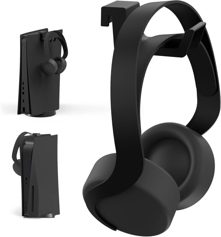 NexiGo PS5 Headphone Holder, [Minimalist Design] Mini Headphone Hanger with Supporting Bar, for Sony PlayStation 5 Gaming Headset, Black
