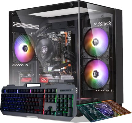 Prebuilt Gaming PC Desktop Computer,AMD Ryzen R5 5500 Desktop,Operating at A Frequency of 3.6-4.2 GHz,RTX2060 Graphics Card with 6GB GDDR6 Video Memory,16GB RAM, 1TB NVME SSD,WiFi 5.0,RGB Fan x4