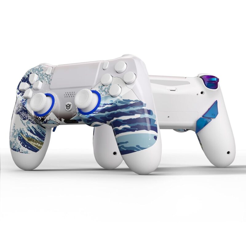 HEXGAMING NEW EDGE Wireless Controller Compatible with ps4-4 Back Buttons, Hair Triggers, Interchangeable Thumbsticks - Waves Blue