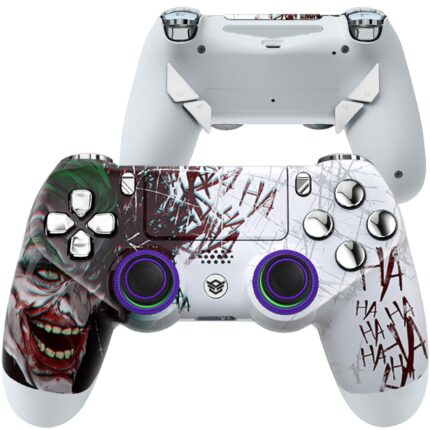 HEXGAMING NEW EDGE Wireless Controller Compatible with ps4-4 Back Buttons, Hair Triggers, Interchangeable Thumbsticks – Clown Silver White