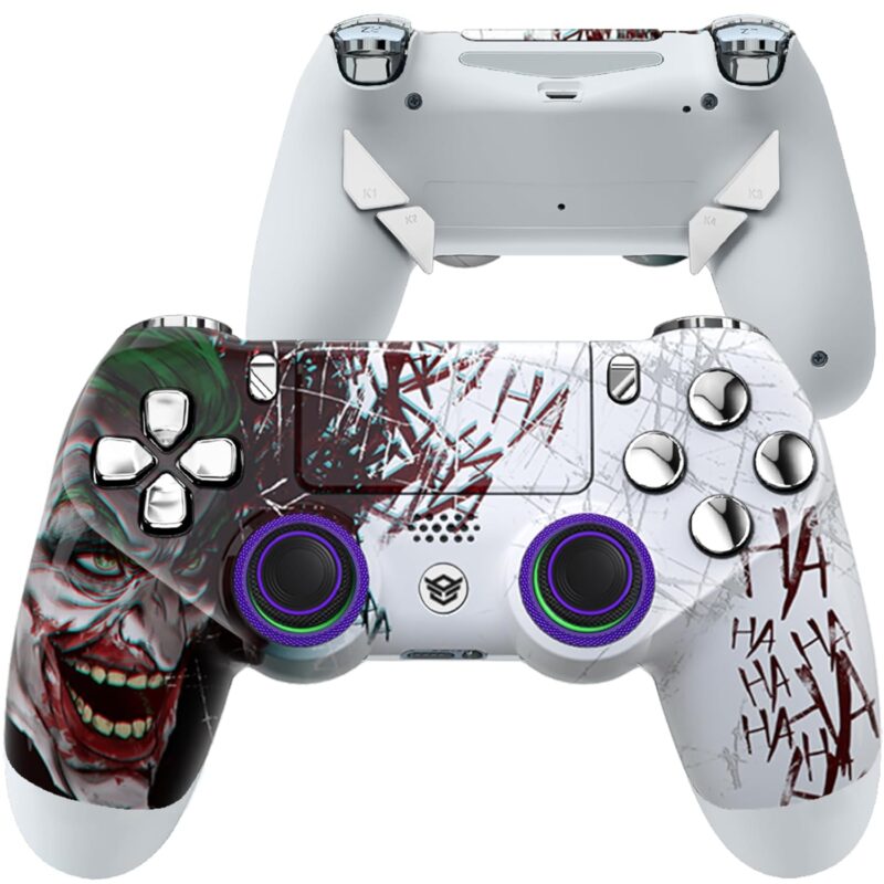 HEXGAMING NEW EDGE Wireless Controller Compatible with ps4-4 Back Buttons, Hair Triggers, Interchangeable Thumbsticks - Clown Silver White