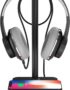 KAFRI RGB Headphone Stand with Wireless Charger Desk Gaming Headset Holder Hanger Rack with 10W/7.5W Fast Charge QI Wireless Charging Pad - Suitable for Gamer Desktop Table Game Earphone Accessories