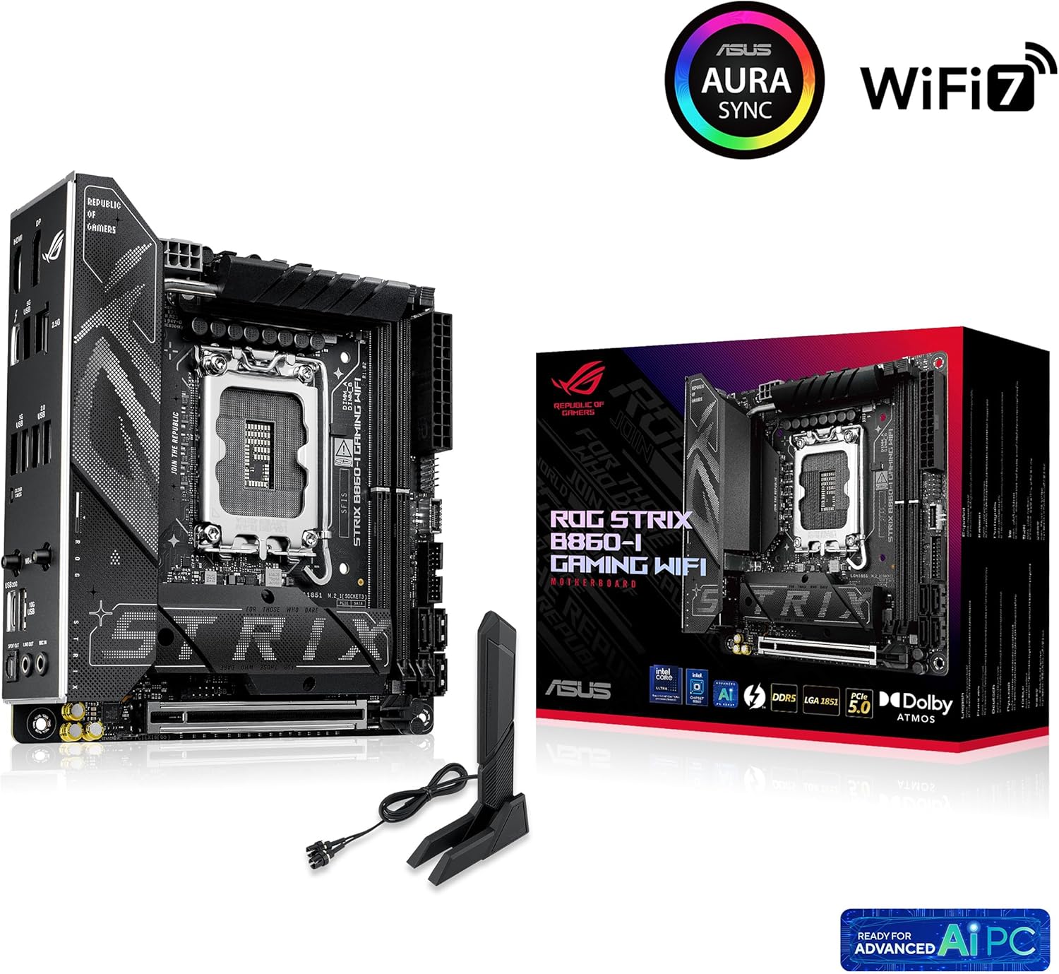 ASUS ROG STRIX B860-I GAMING WIFI B860 LGA 1851 mITX Mini-ITX motherboard, Intel® Core™ Ultra Series 2 Ready, Advanced AI ready, 10+1+2+1 stage, DDR5, 2.5G LAN, WiFi7, M.2, Thunderbolt™ 4, USB Type-C® - Image 7