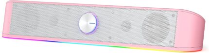 Redragon GS560 RGB Desktop Soundbar, 2.0 Channel Computer Speaker with Dynamic Lighting Bar Audio-Light Sync/Display, Touch-Control Backlit with Volume Knob, USB Powered w/ 3.5mm Cable, Pink