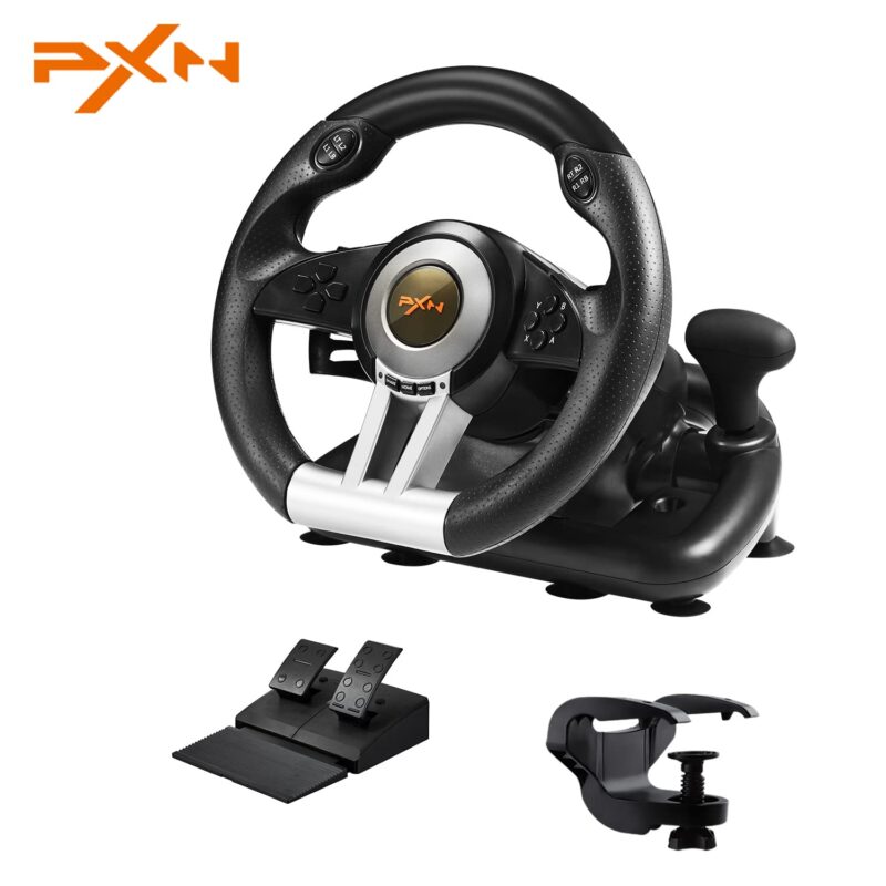 PXN Steering Wheel V3II 180° PC Gaming Racing Wheel Driving Wheel, with Linear Pedals and Racing Paddles for PC, PS4, Xbox One, Xbox Series X|S, and Switch - Black