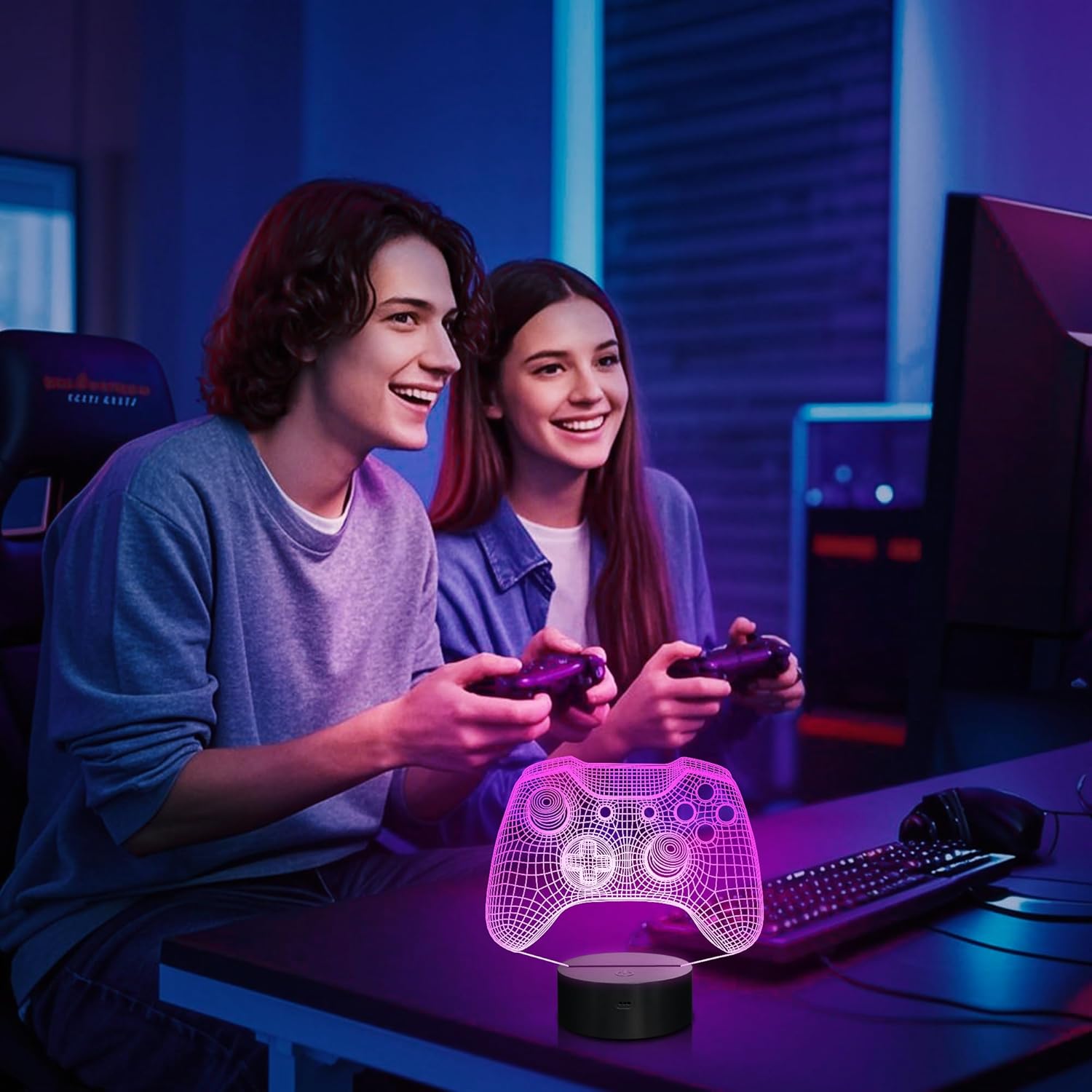 Attivolife Gamepad 3D Illusion Lamp, Controller Night Light with Remote Control + Timer 16 Color Changing Desk Lamp Kids Gamer Room Decor Plug in Best Cool Festival Birthday Gift for Boy Men - Image 4