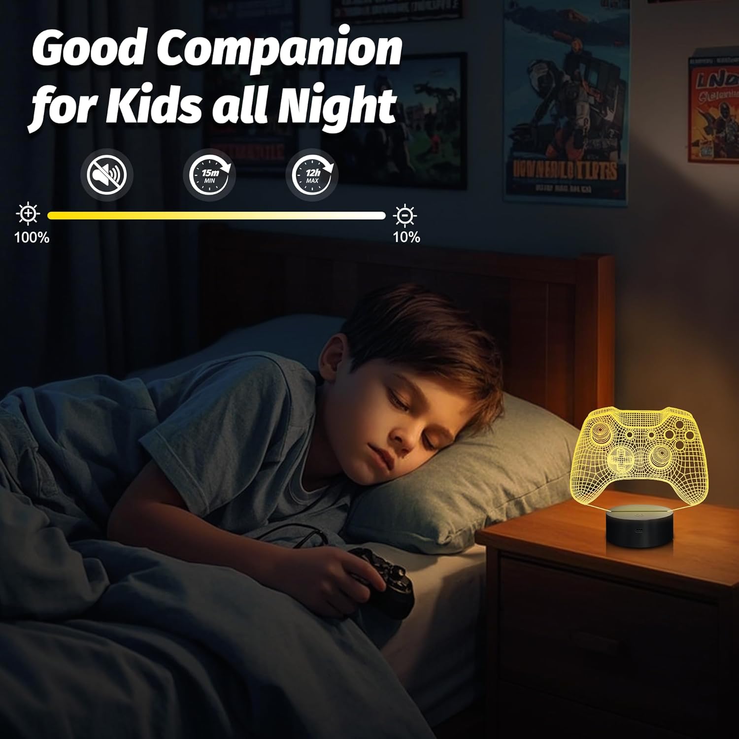 Attivolife Gamepad 3D Illusion Lamp, Controller Night Light with Remote Control + Timer 16 Color Changing Desk Lamp Kids Gamer Room Decor Plug in Best Cool Festival Birthday Gift for Boy Men - Image 6