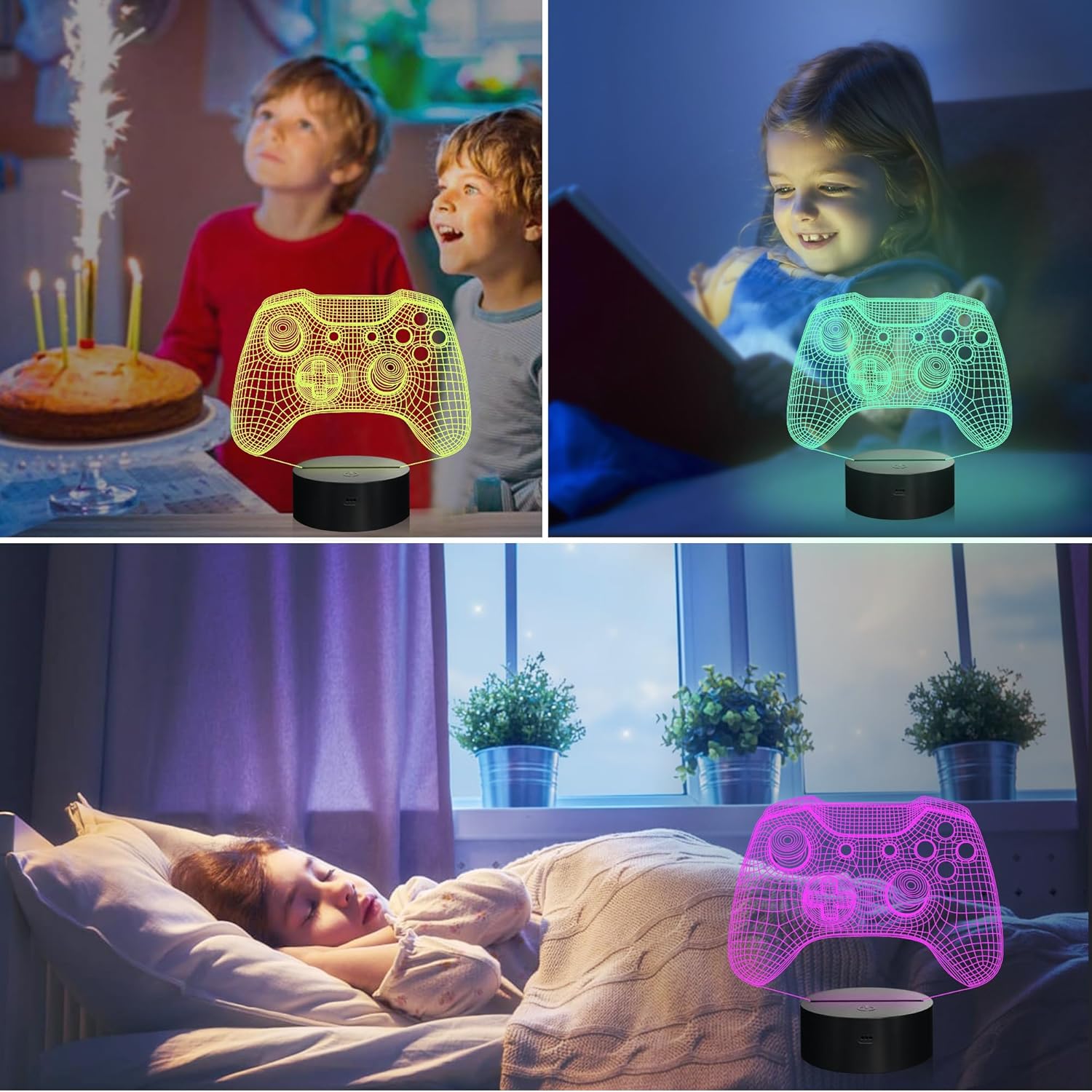 Attivolife Gamepad 3D Illusion Lamp, Controller Night Light with Remote Control + Timer 16 Color Changing Desk Lamp Kids Gamer Room Decor Plug in Best Cool Festival Birthday Gift for Boy Men - Image 8