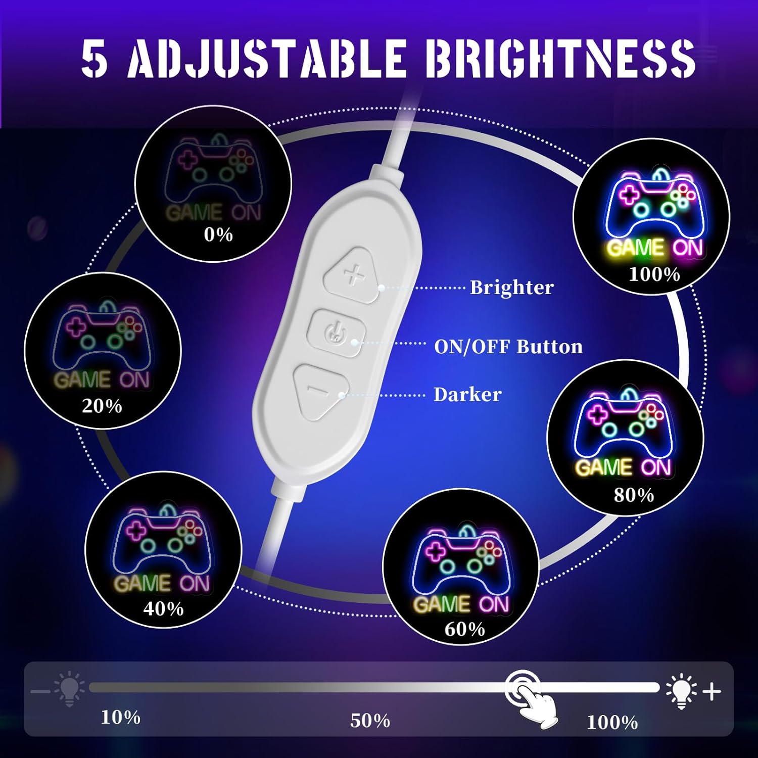 Gamer Neon Sign for Game Room Decor, Game On Neon LED Sign for Gamer Wall Decor, Gaming Neon Light Sign for Teen Bedroom Decor, Gamer Gifts for Boys, Teen, Men, Kids - Image 6