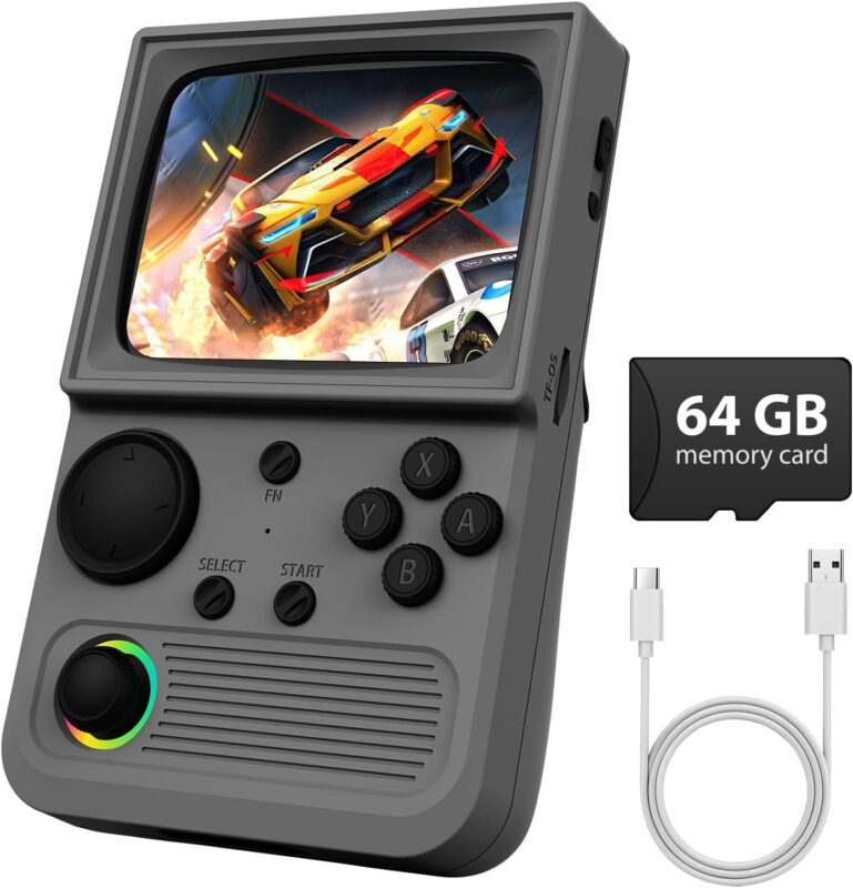 R36T Retro Game Console, Handheld Game Console with 3.5in IPS HD Screen, Video Game Consoles Supports WiFi Networked Fighting and OTG, 3500mAh Battery, 64GB TF Card, Gray