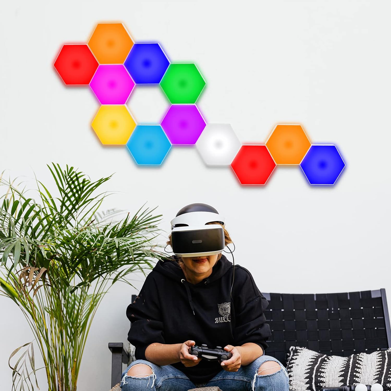 Hexagon Lights, Smart LED Wall Lights with Remote, 13 Colors Touch-Sensitive DIY Modular Assembled RGB Wall Panels, Hex Light with USB-Power for Autism, Game Room Decor, Party (6-Pack) - Image 4