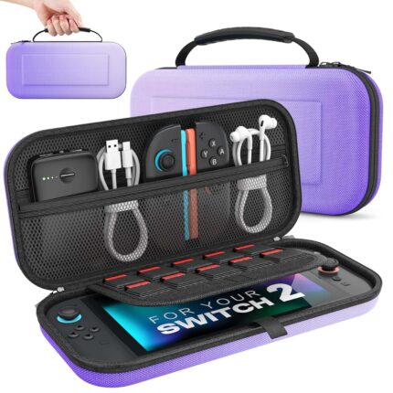 MoKo Carrying Case for Nintendo Switch 2 2025, Protective Hard Shell Portable Travel Carry Case Pouch Holds 10 Cartridges w/Pockets for Switch 2 Accessories and Games, Gradient Purple