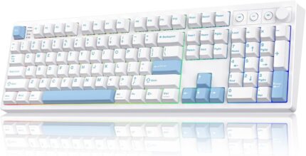 MechLands Vibe108 Full Size Mechanical Keyboard with Knob & Multimedia Buttons, Wireless Gaming Keyboard with 10000mAh Battery, RGB Backlits, 104 Keys Hot Swappable, Custom Driver (Cream Mint Switch)