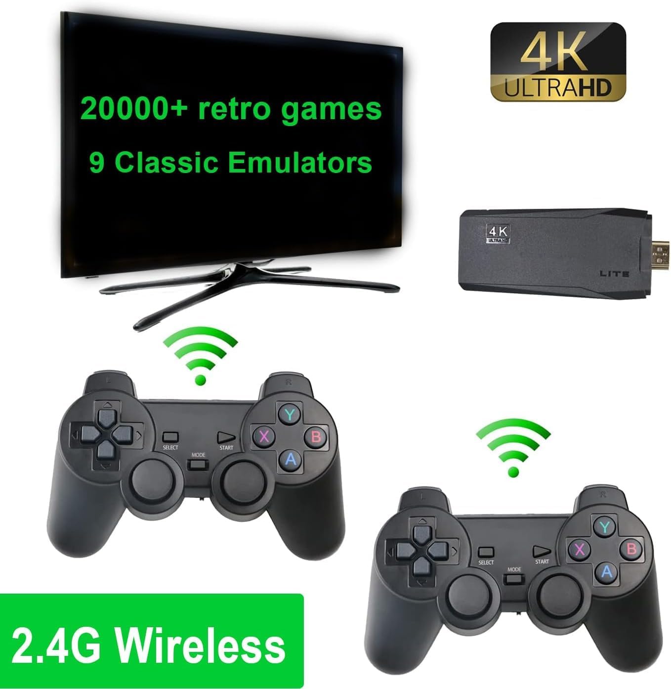 2025 New Wireless Console,Retro Stick Game,Wireless Game Stick Dongle,4K HD Plug and Play Retro Arcade TV Gaming Console with Built-in 9 Emulators,Built in 20000+Games 2025 New Wireless Console,Retro Stick Game,Wireless Game Stick Dongle,4K HD Plug and Play Retro Arcade TV Gaming Console with Built-in 9 Emulators,Built in 20000+Games