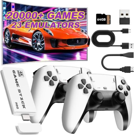 2025 New Wireless Retro Game Console, Game Stick Built-in 20,000+ Games & 23 Emulators, Retro Gaming Console with 4K Hdmi Output, Dual 2.4GHz Wireless Controllers, Plug and Play Video Games for TV