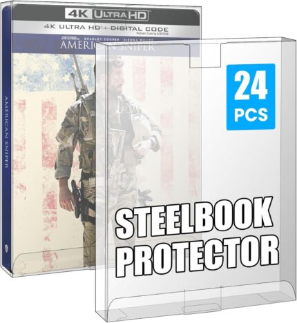 24 Pack Steelbook Protector Case Compatible with 4K UHD, Blu-Ray, Arrow Video w/Slipcover, Criterion, PS3 PS4 PS5 Games & Steelbooks – Crystal Clear Heavy Duty Display Box