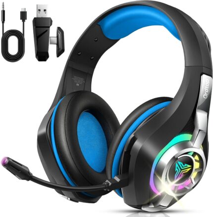 2.4GHz Wireless Gaming Headsets for PS5/PS4/PC/Switch/Xbox, RGB Noise Cancelling Over-Ear Headphones with 7.1 Surround Sound, 40mm Drivers, 276g ultraligero, Memory Foam, 45H Gaming Headphones 2025
