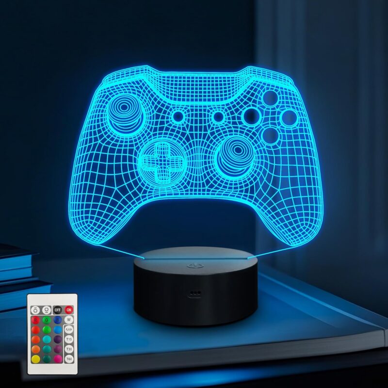 3D Gamepad Illusion Lamp, LED Hologram Game Night Light with Remote Control 16 Color-Changing Timer, Creative Gift on Chrismas Day Birthday for Friend Teenage Boy Men