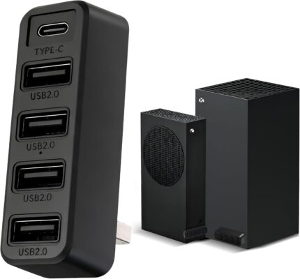5 Ports USB Hub for Xbox Series X/S Consoles, Xbox Series USB Hub High-Speed Expansion Splitter Adapter with 4 USB 2.0 Ports + 1 Type C Port for Xbox Series S/X Accessories (Black)