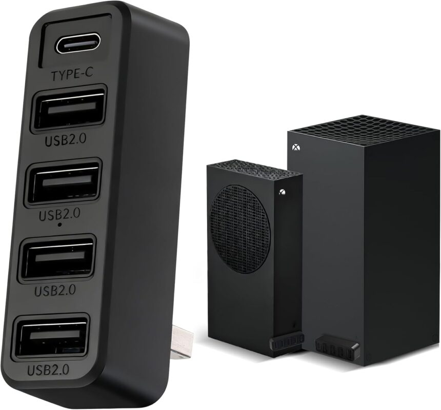5 Ports USB Hub for Xbox Series X/S Consoles, Xbox Series USB Hub High-Speed Expansion Splitter Adapter with 4 USB 2.0 Ports + 1 Type C Port for Xbox Series S/X Accessories (Black)