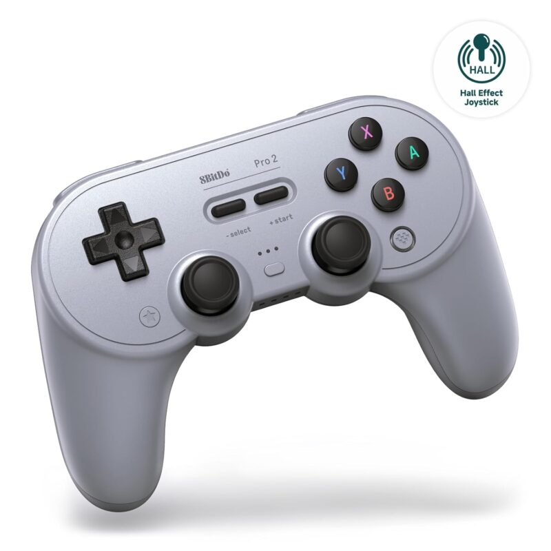 8BitDo Pro 2 Bluetooth Controller for Switch/Switch 2, Hall Effect Joysticks, 2 Pro Back Paddle Buttons, Wireless Gaming Controller for Switch, PC, Android, and Steam Deck & Apple (Gray Edition)