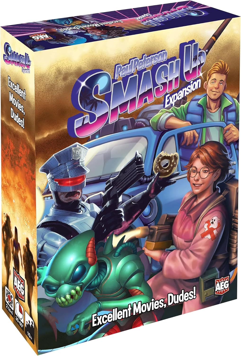 AEG Smash Up: Excellent Movies, Dudes! Expansion | 80’s Card Game | Action Heroes, Backtimers, Extramorphs, Wraithrustlers | 2-4 Players | Ages 10+ AEG Smash Up: Excellent Movies, Dudes! Expansion | 80’s Card Game | Action Heroes, Backtimers, Extramorphs, Wraithrustlers | 2-4 Players | Ages 10+