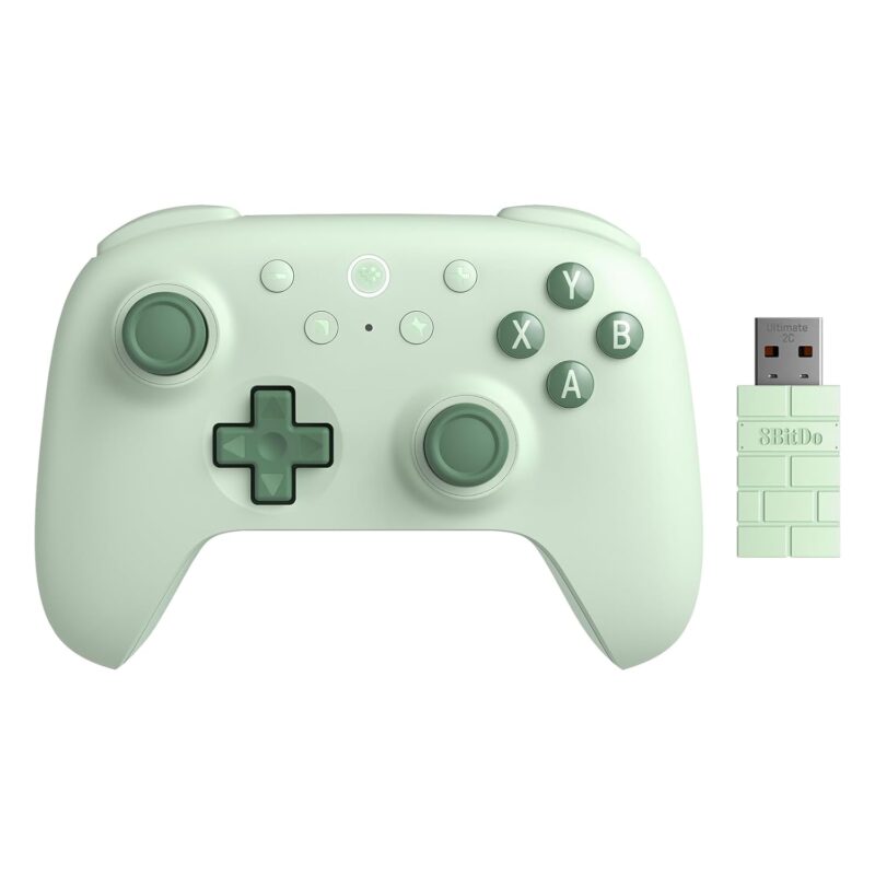 AKNES 8Bitdo Ultimate 2C Wireless 2.4G Controller for Windows PC and Android, Gamepad with Hall Effect Joysticks and Hall Triggers, 1000Hz Polling Rate, Remappable L4/R4 Bumpers - Green