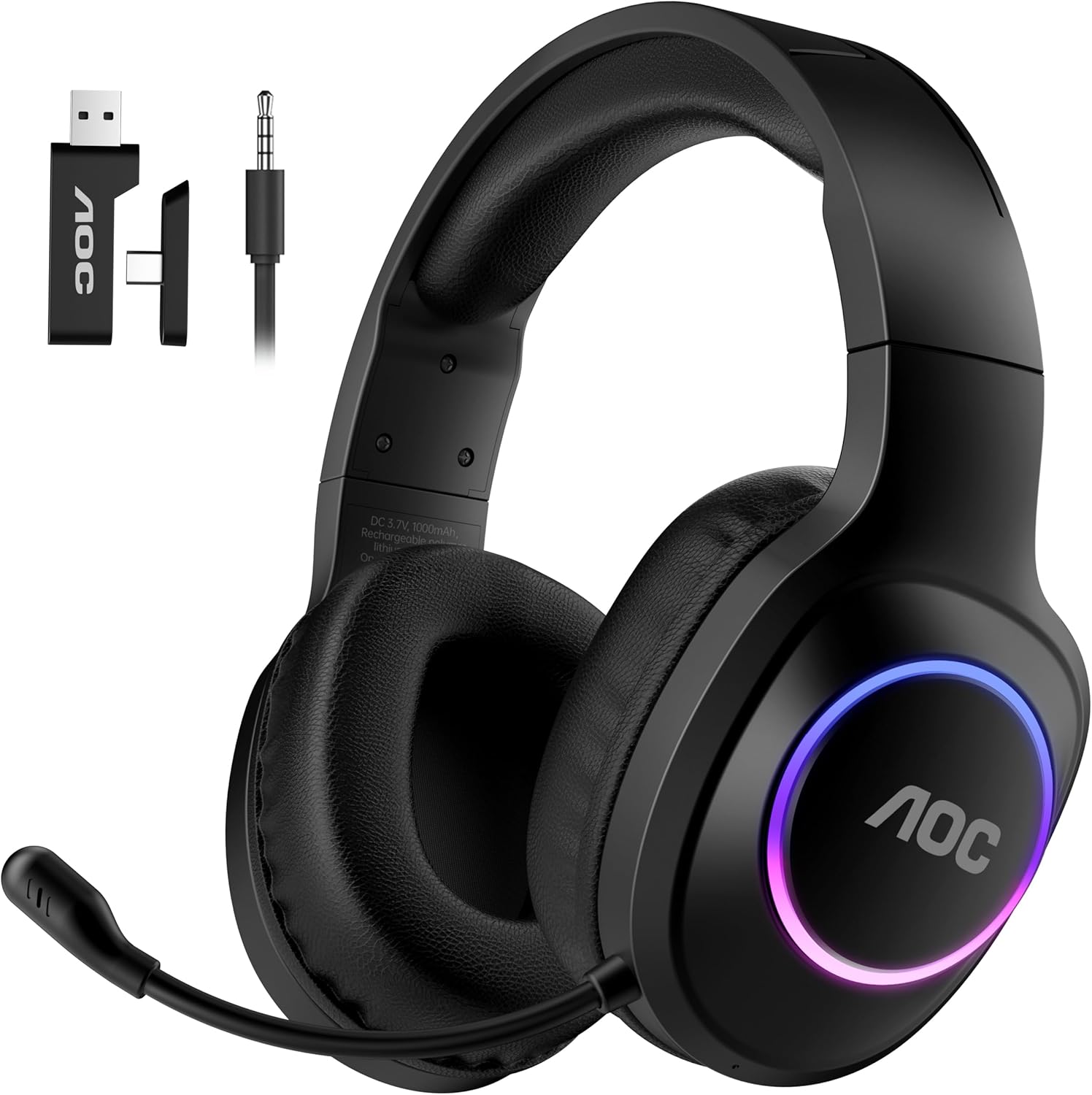 AOC Wireless Gaming Headset Compatible with PS5/4, Nintendo Switch, PC, Bluetooth 5.4 & 2.4GHz Gaming Headphones with Noise Canceling Mic, RGB, Type-C, 20ms Latency, 45H, 7.1 Virtual Surround- Black AOC Wireless Gaming Headset Compatible with PS5/4, Nintendo Switch, PC, Bluetooth 5.4 & 2.4GHz Gaming Headphones with Noise Canceling Mic, RGB, Type-C, 20ms Latency, 45H, 7.1 Virtual Surround- Black