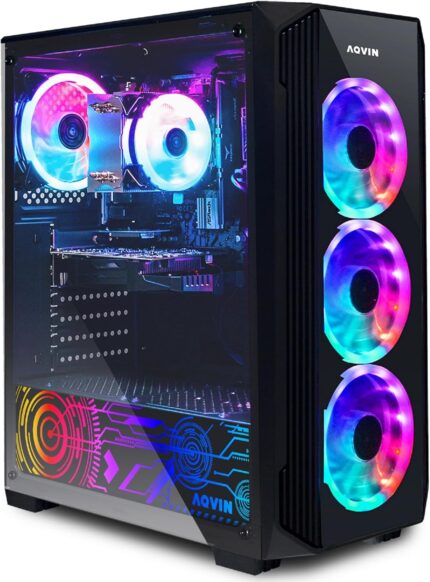 AQVIN Gaming ZForcre Desktop PC – AMD Ryzen 7 Processor Upto 4.10GHz, GeForce RTX 3050 6GB GDDR6 GPU, 32GB DDR4 RAM with 512GB SSD, HDMI, Windows 11 Pro – Black