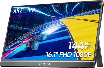 ARZOPA 16.1” 144Hz Portable Gaming Monitor, 106% sRGB 1080P FHD Kickstand Portable Monitor with HDR, Ultra Slim, Eye Care, External Second Screen for Laptop, PC, PS5, Mac, Xbox-Z1FC