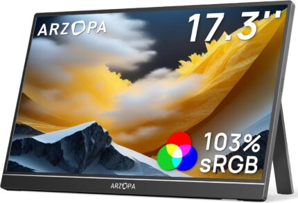 ARZOPA 17.3″ Portable Monitor, 1080P FHD 103% sRGB IPS Gaming Monitor Laptop Monitor with Built-in Kickstand HDMI USB C External Screen for PC Mac Phone Xbox PS5 – A1M