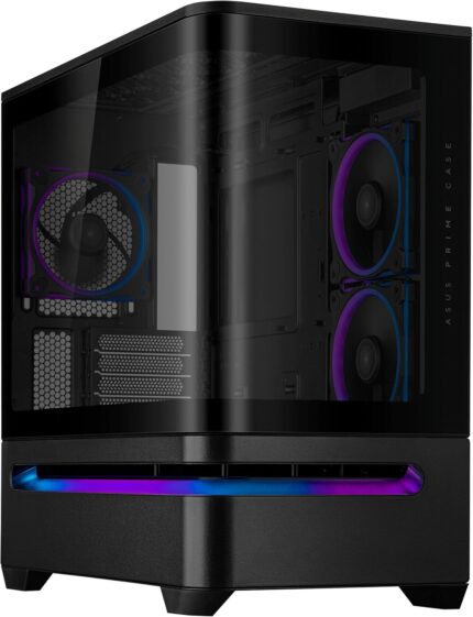 ASUS Prime AP202 ARGB Black mATX pc case with Fully Tempered Curved Glass, Supports Graphics Cards up to 420mm Long, 360mm Long radiators, Easy-Detach Rail, Patented Slot Vent, 3 Built-in ARGB Fans
