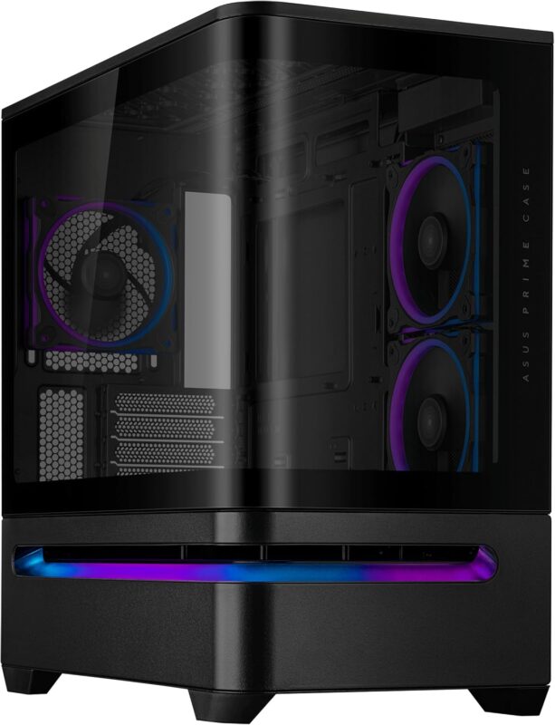 ASUS Prime AP202 ARGB Black mATX pc case with Fully Tempered Curved Glass, Supports Graphics Cards up to 420mm Long, 360mm Long radiators, Easy-Detach Rail, Patented Slot Vent, 3 Built-in ARGB Fans