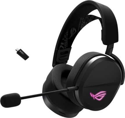 ASUS ROG Pelta Wireless Gaming Headset with Detachable Mic – Tri-Mode (BT, 2.4GHz, USB-C) 50mm Titanium-Plated Drivers, 70Hr Battery, Ergonomic, Lightweight, for PC, PS5, PS4, Switch, Mobile – Black