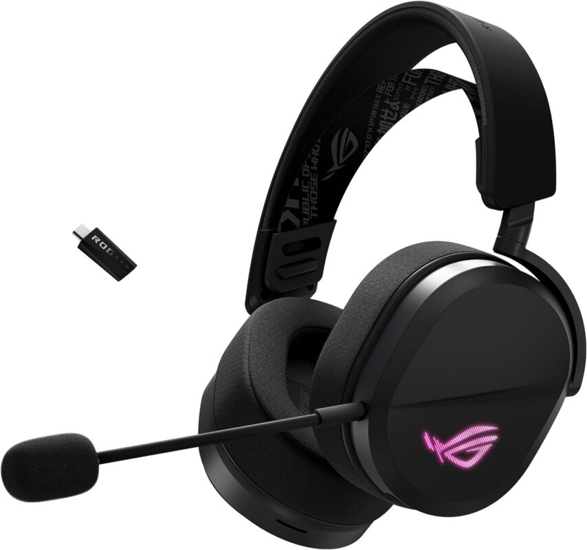 ASUS ROG Pelta Wireless Gaming Headset with Detachable Mic – Tri-Mode (BT, 2.4GHz, USB-C) 50mm Titanium-Plated Drivers, 70Hr Battery, Ergonomic, Lightweight, for PC, PS5, PS4, Switch, Mobile - Black