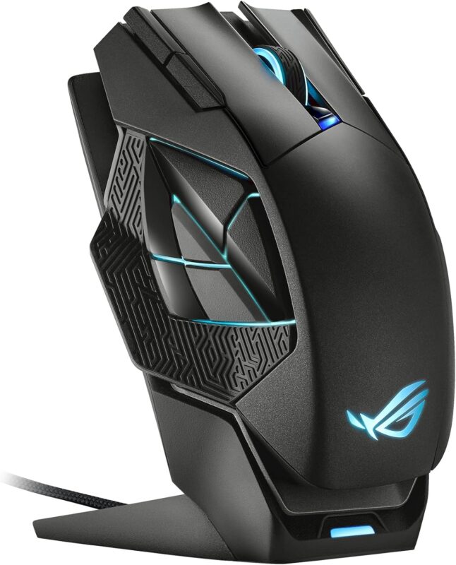 ASUS ROG Spatha X Wireless Gaming Mouse – MMO/MOBA Design, 12 Programmable Buttons, Right-Handed, 168g, Dual-Mode (Wired/2.4GHz), 19K DPI, up to 67Hr Battery, Magnetic Charging Dock, PC/Mac Support