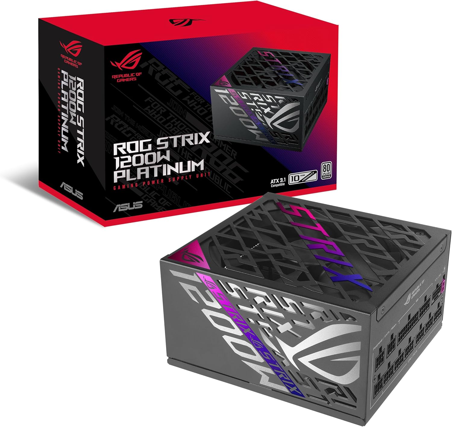 ASUS ROG Strix 1200W Platinum (Fully Modular Power Supply, 80 Plus Platinum Certified, ATX 3.1, GaN MOSFET, GPU-First Intelligent Voltage Stabilizer, 10-Year Warranty) ASUS ROG Strix 1200W Platinum (Fully Modular Power Supply, 80 Plus Platinum Certified, ATX 3.1, GaN MOSFET, GPU-First Intelligent Voltage Stabilizer, 10-Year Warranty)