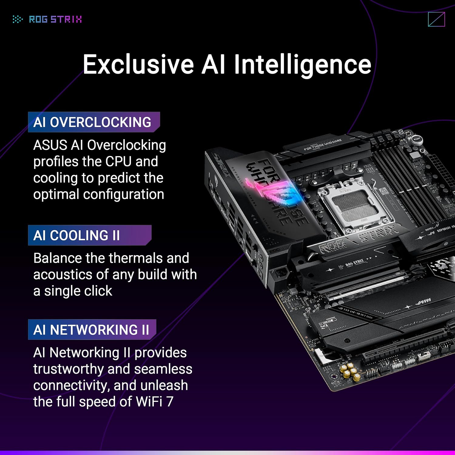 ASUS ROG Strix X870E-E Gaming WiFi AMD AM5 X870 ATX Motherboard 18+2+2 Power Stages, Dynamic OC Switcher, Core Flex, DDR5 AEMP, WiFi 7, 5X M.2, PCIe® 5.0, Q-Release Slim, USB4®, AI OCing & Networking - Image 2