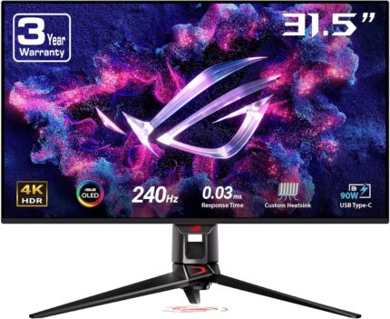 ASUS ROG Swift 32” 4K OLED Gaming Monitor (PG32UCDM) – UHD (3840 x 2160), QD-OLED, 240Hz, 0.03ms, G-SYNC Compatible, Custom Heatsink, Graphene Film, 99% DCI-P3, True 10-bit, 90W USB-C