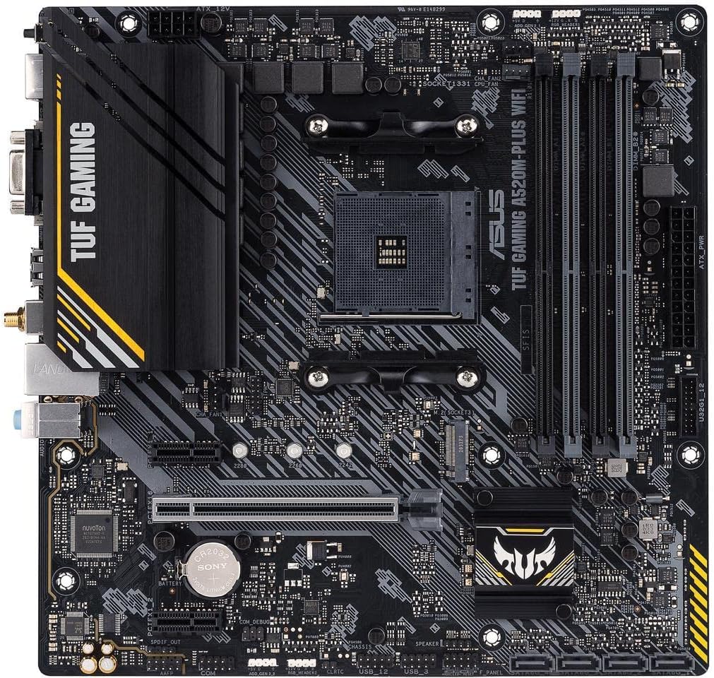 ASUS TUF Gaming A520M-PLUS (WiFi) AMD AM4 (3rd Gen Ryzen™) microATX Motherboard (M.2 Support, 802.11ac Wi-Fi, DisplayPort, HDMI, D-Sub, USB 3.2 Gen 1 Type-A and Aura Addressable Gen 2 headers) ASUS TUF Gaming A520M-PLUS (WiFi) AMD AM4 (3rd Gen Ryzen™) microATX Motherboard (M.2 Support, 802.11ac Wi-Fi, DisplayPort, HDMI, D-Sub, USB 3.2 Gen 1 Type-A and Aura Addressable Gen 2 headers)
