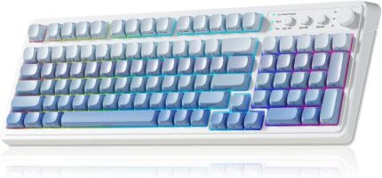 AULA S99 Gaming Keyboard, Wireless Computer Keyboards, Tri-Mode Bluetooth Creamy Custom Keyboard with Number Pad, RGB Backlit Media Knob Cute Programmable Keyboard for PC Gamer – Gradient Blue